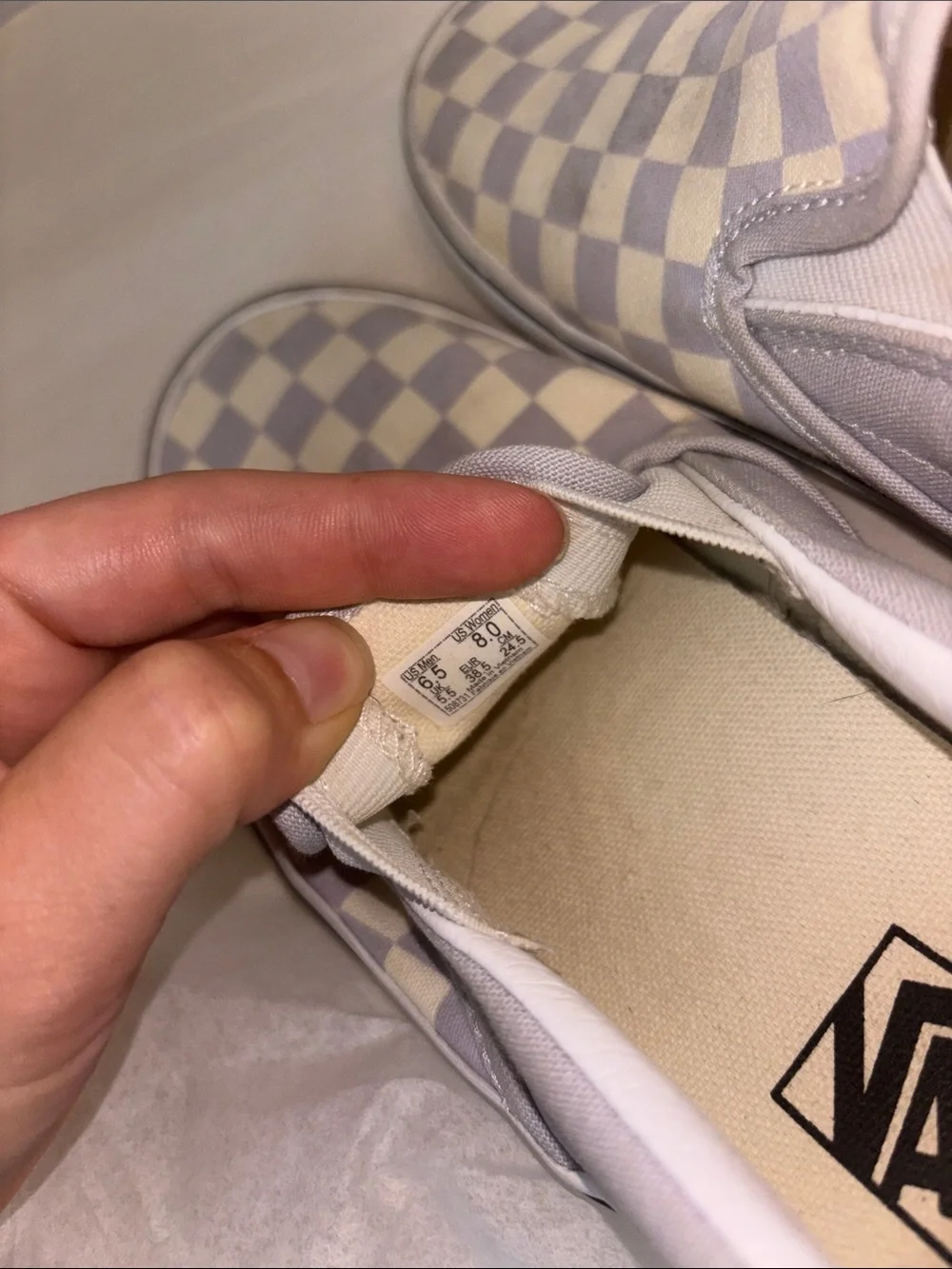 Vans Slip-On Checkerboard in Bluish/Gray & Cream Women’s 8 Men’s 6.5